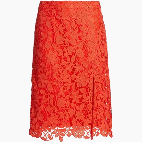 Milly Carreen Floral Lace Slit Skirt Orange SZ 4 Summer Elegant NWT Retail $350 - Picture 1 of 9